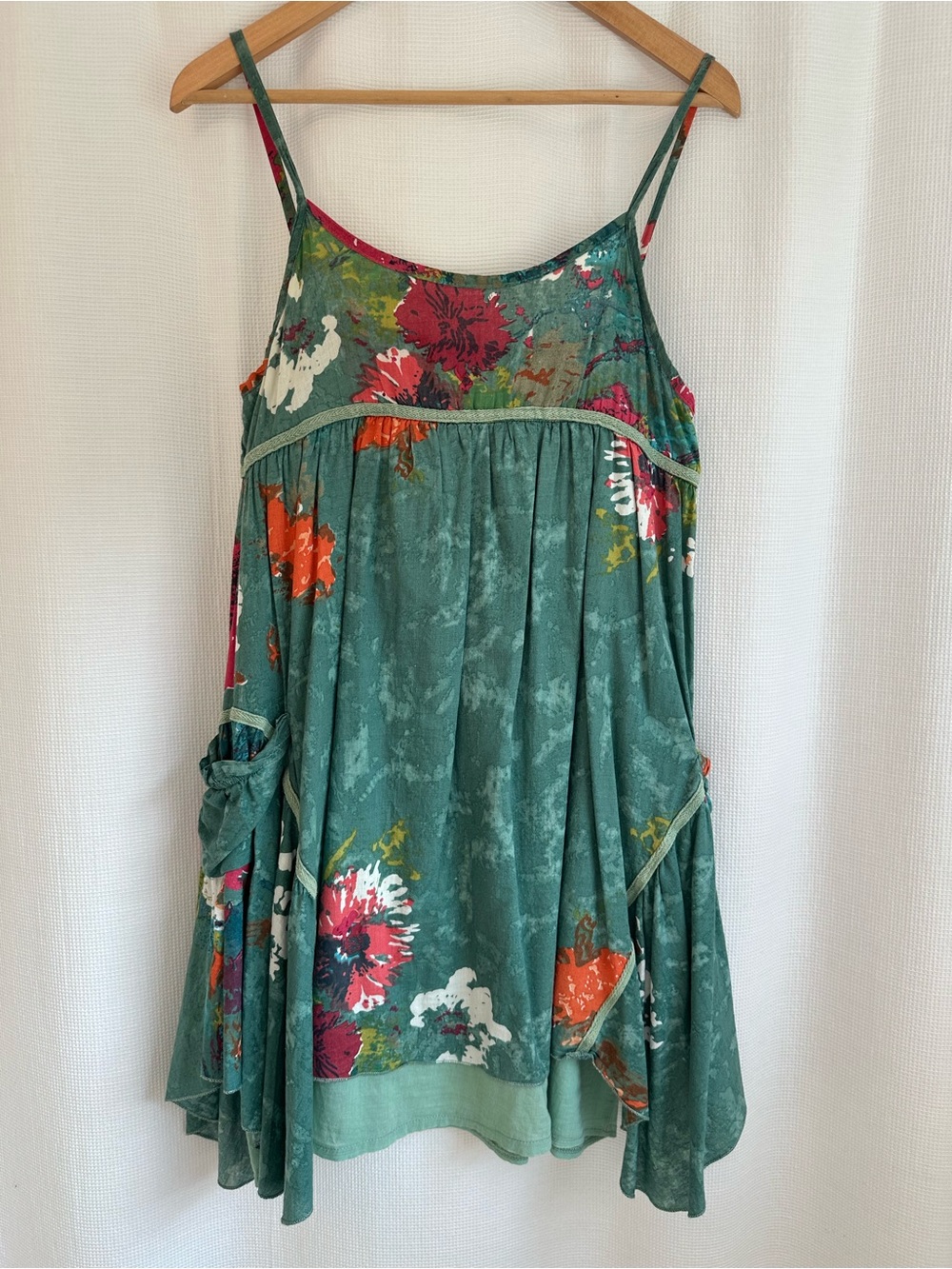 Dalia Teal Floral Spaghetti-Strap Dress, XS